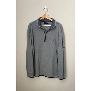 Nautica Mens Long Sleeve Quarter Zip Cotton Pullover Sweatshirt in Gray Size: XL